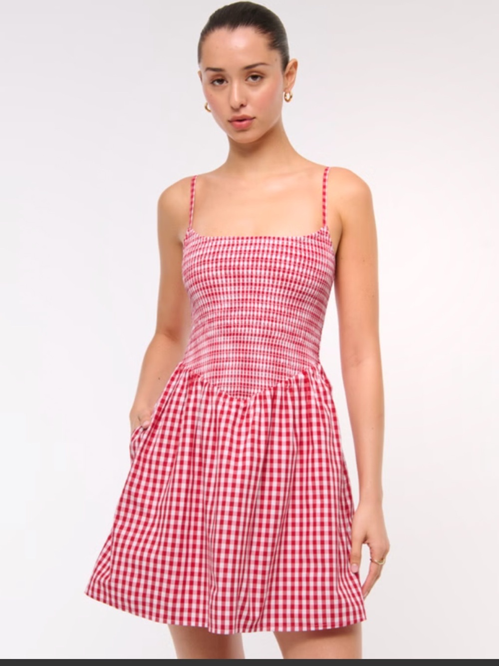 Abercrombie & Fitch -Red Gingham Smocked Midi Dress